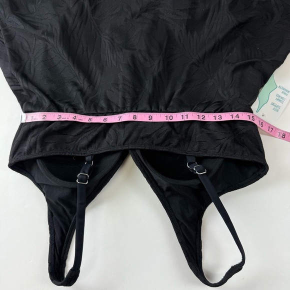 Swim Solutions Swimsuit Womens 16 Black Leaves One Piece Flyaway Swimdress - Picture 10 of 14